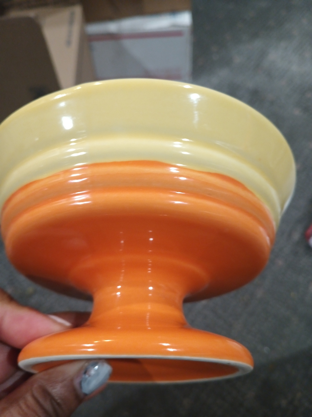 Set Of 4 Trisa Stoneware Yellow and Orange Pedestal Sherbet Dessert Bowl - Picture 5 of 6